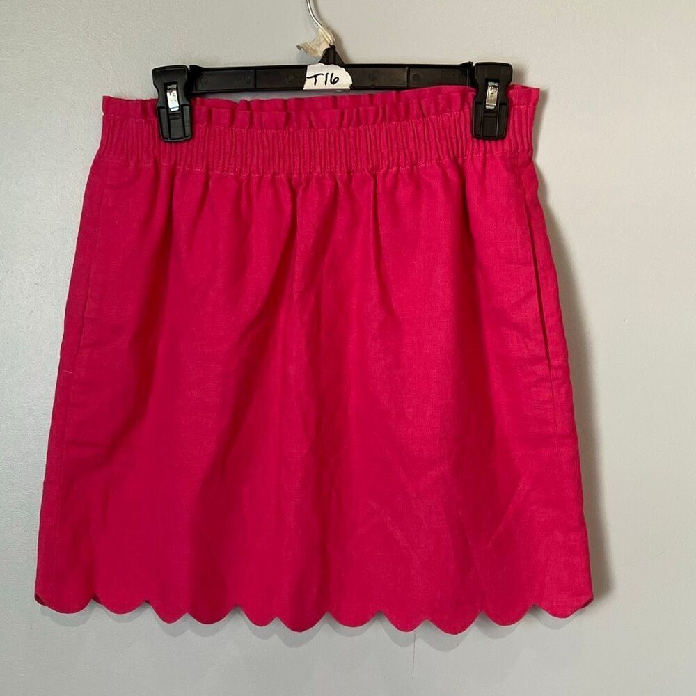 J. Crew Linen Blend Pink Scallop Hem Elastic Waist Skirt Size 2 #711